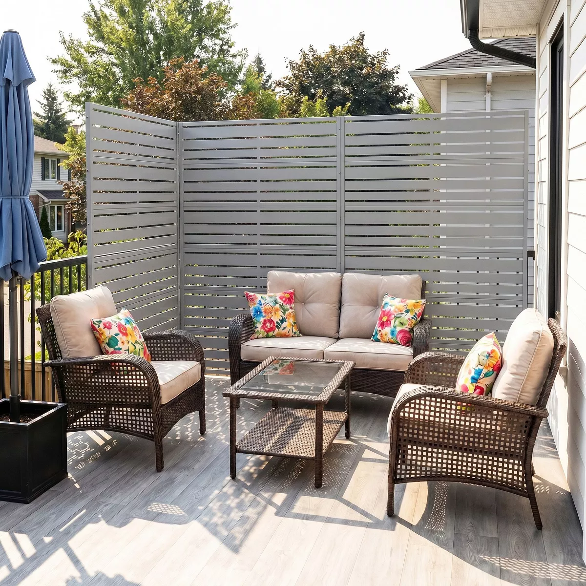 2pcs Pexfix 72in.hx94in.w Alternating Wide Narrow Galvanized Steel Outdoor Privacy Screen for Garden Patio Lawn Courtyard