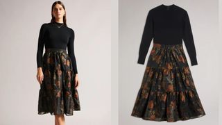 Ted Baker Audria Knit Bodice Dress With Tiered Midi Skirt