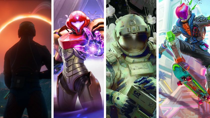 A split image showing screenshots from The Outer Worlds 2, Metroid Prime 4: Beyond, Routine, and High on Life 2