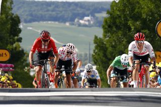 Michael Matthews wins the sprint for second ahead of Jasper Stuyven during stage 3 at the Tour de France