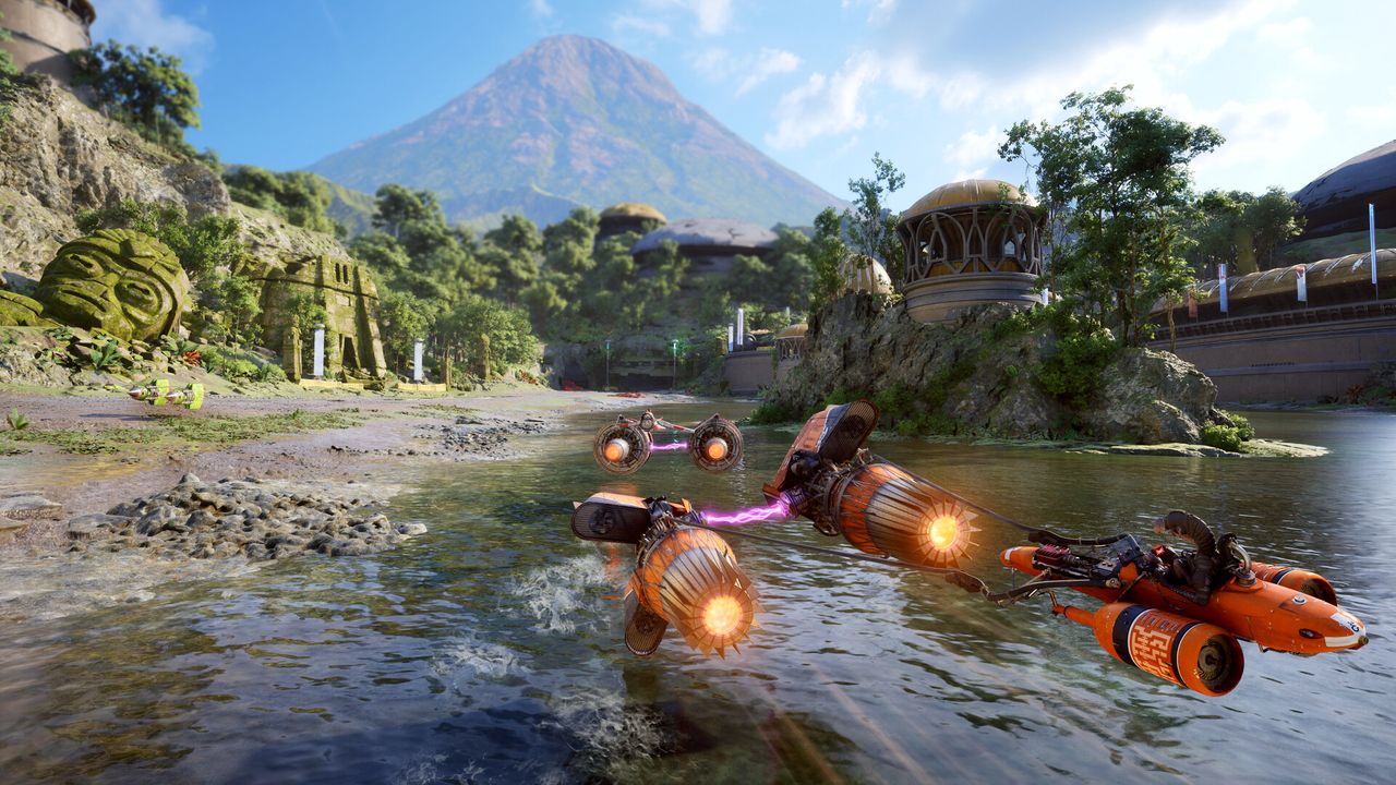 Screens from a Star Wars pod racing game