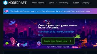 Website dashboard screenshot of Nodecraft Minecraft hosting homepage