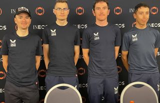 Ineos Grenadiers riders at the June 26 press conference in Florence before the 2024 Tour de France