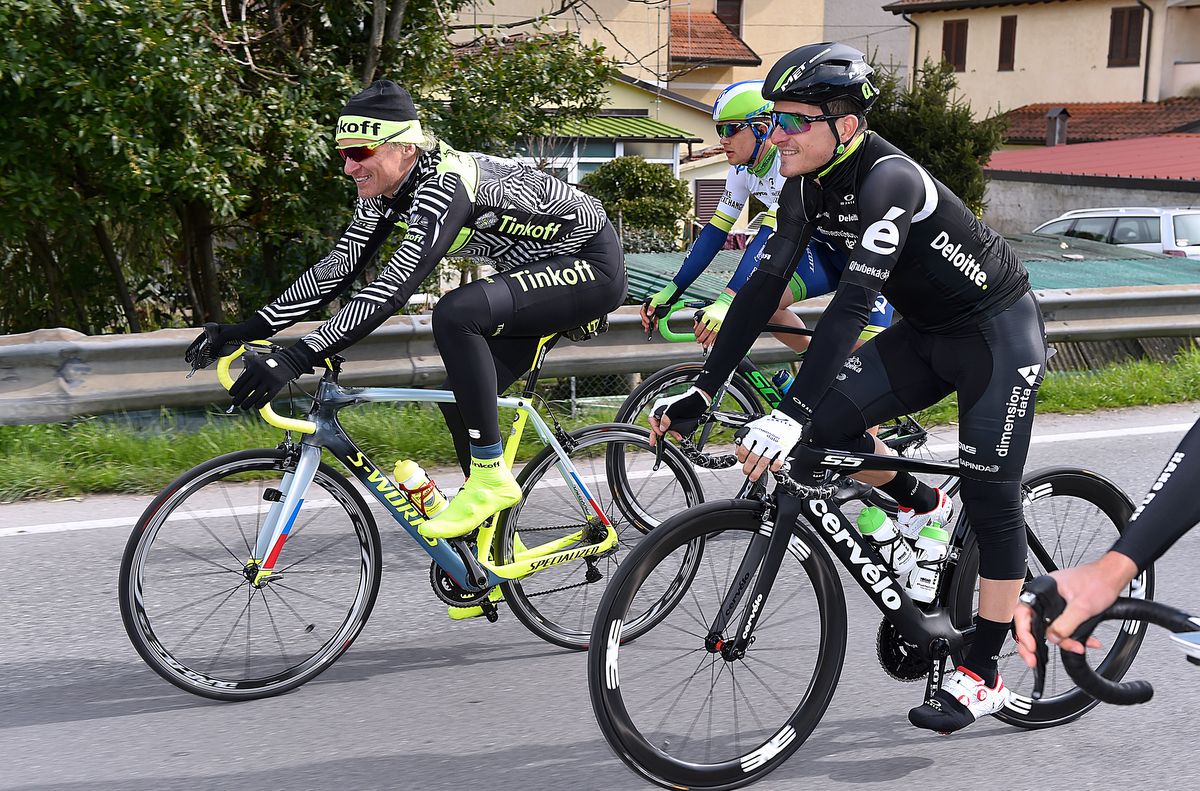 Oleg Tinkov enjoying a ride with the peloton