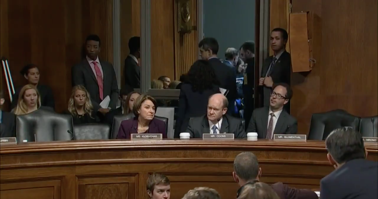 Democrats walk out of a Senate Judiciary Committee.