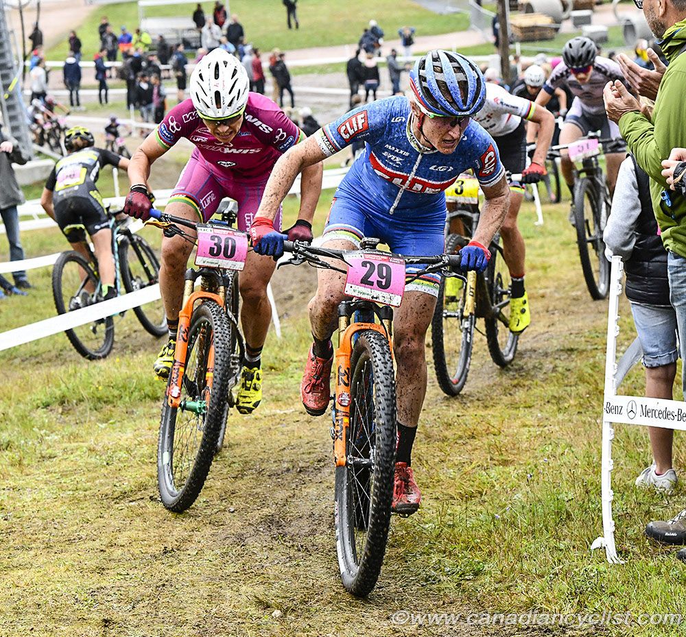 Catharine Pendrel (Clif Pro Team) and Sabine Spitz (Wiawis Bikes Pro Team)
