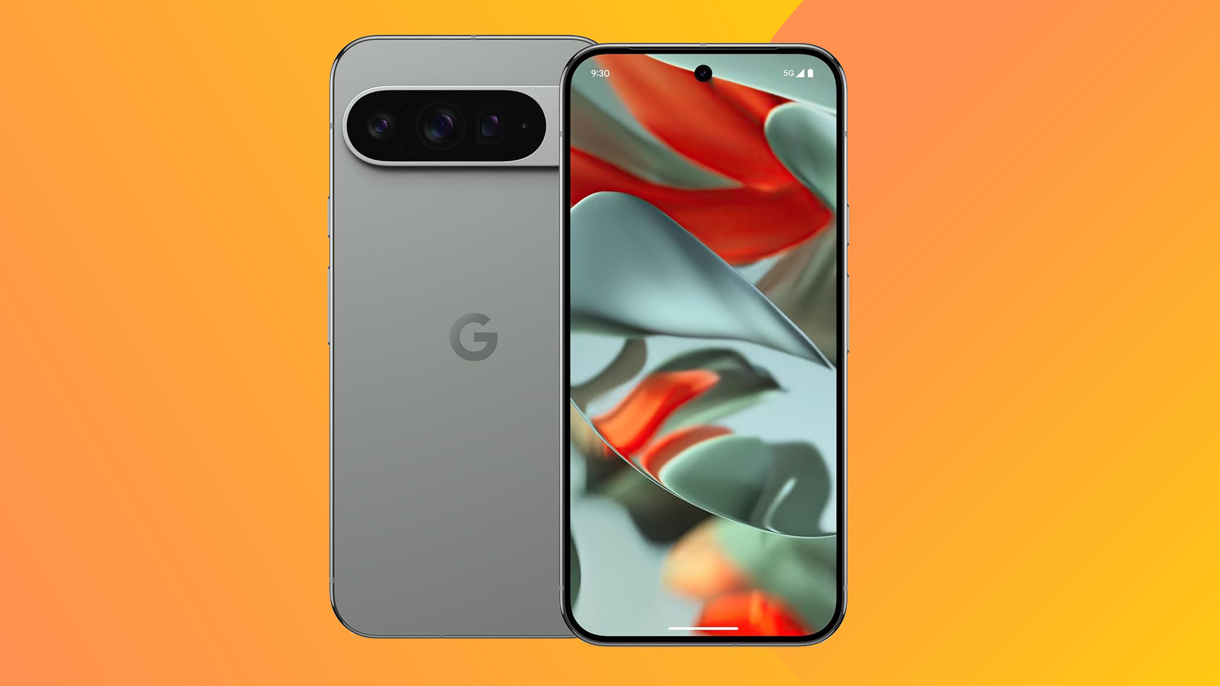Google Pixel 9 Pro on an orange background