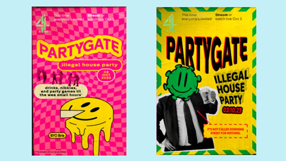 Channel 4 Partygate poster designs