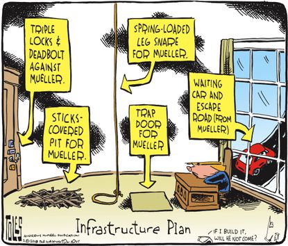 Political cartoon U.S. Trump Mueller Russia investigation infrastructure plan