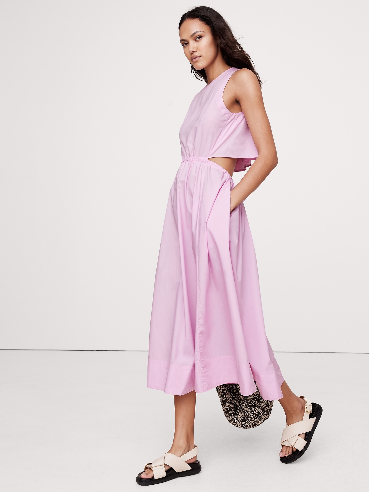 Cotton Poplin Cut-Out Midi Dress