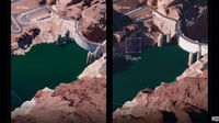 Two images, captured by the Earth-imaging company Vantor, showing changing water levels at the Hoover Dam.