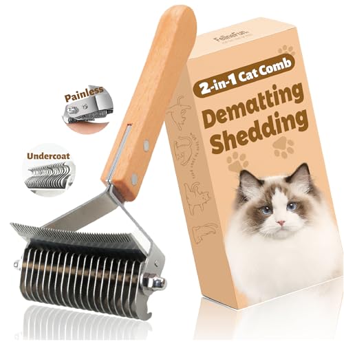 Felinefun Cat Brush for Dematting &amp;amp; Deshedding, 2 in 1 Undercoat Rake, Efficiently Remove Loose Hair &amp;amp; Matted Fur, Professional Shedding Comb for Indoor Cats &amp;amp; Long Haired Cats