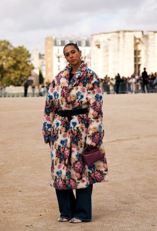 a street style photo from Loewe's spring 2025 runway show