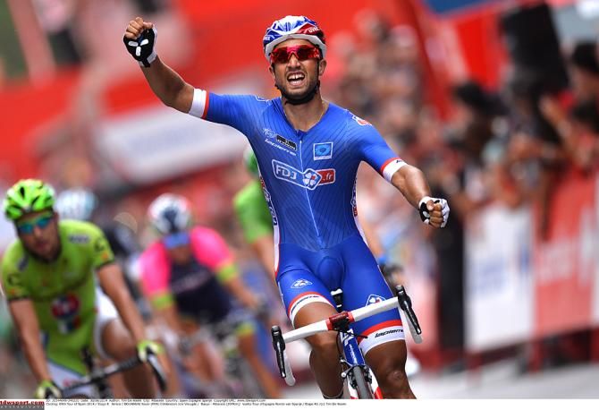 Bouhanni salutes victory after winning stage 8