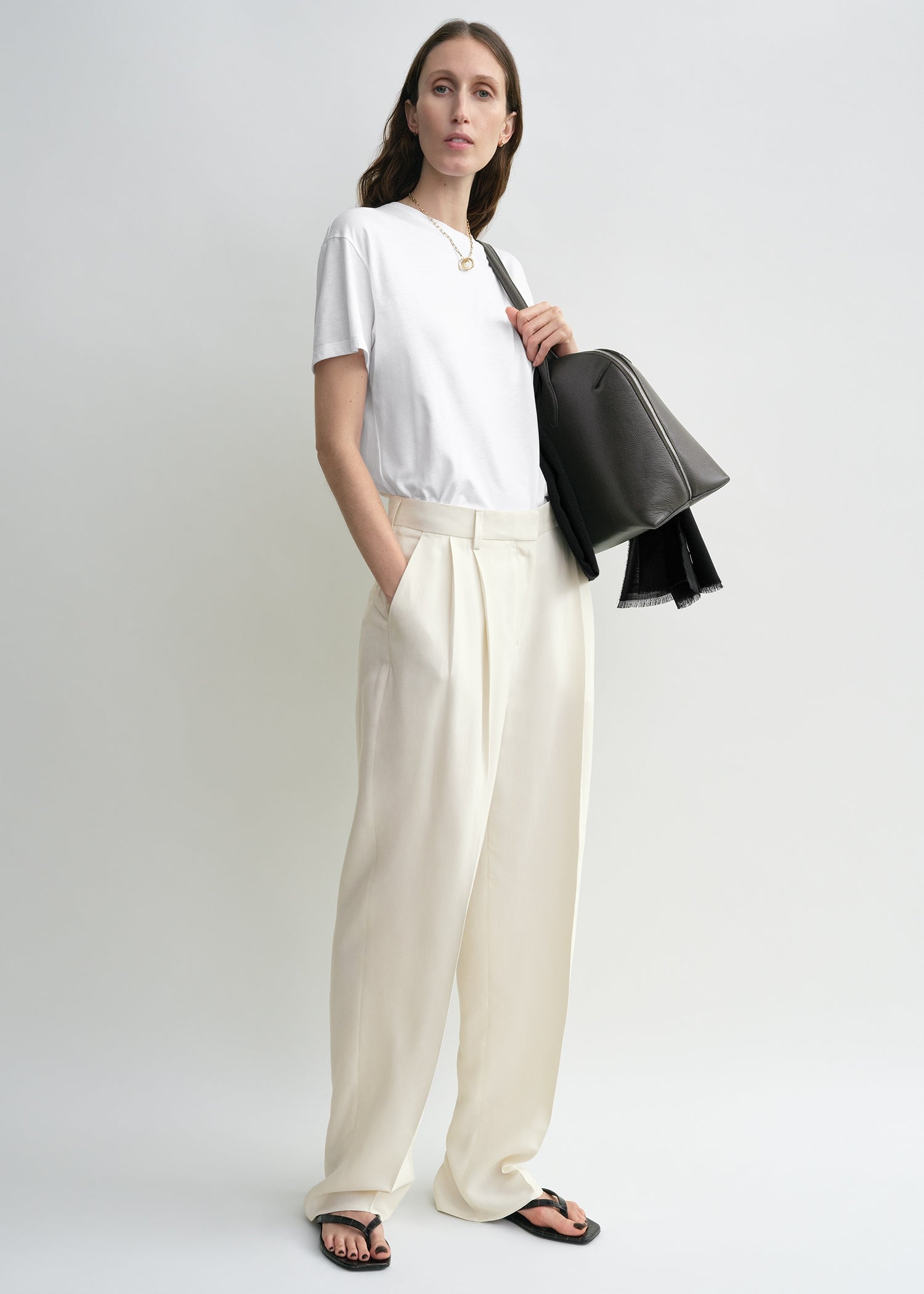 Double-Pleat Fluid Trousers Ecru