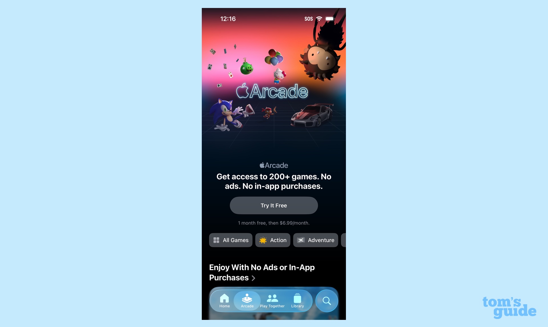 Apple Arcade tab in Games app