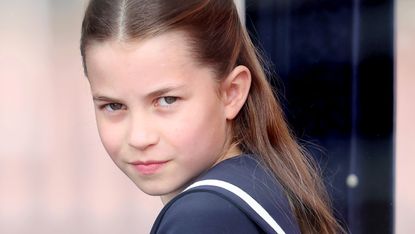 Princess Charlotte of Wales and Prince George of Wales during Trooping the Colour at Buckingham Palace on June 15, 2024 in London, England. Trooping the Colour is a ceremonial parade celebrating the official birthday of the British Monarch