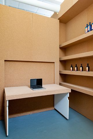 Desk & shelves with bottles