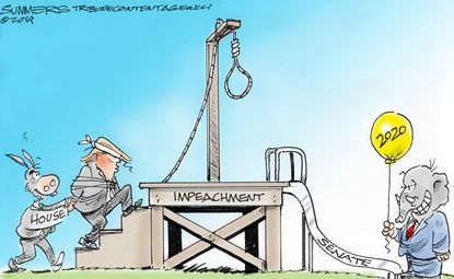 Political Cartoon U.S. House Democrats Trump Hanging Senate Republicans 2020 Prize