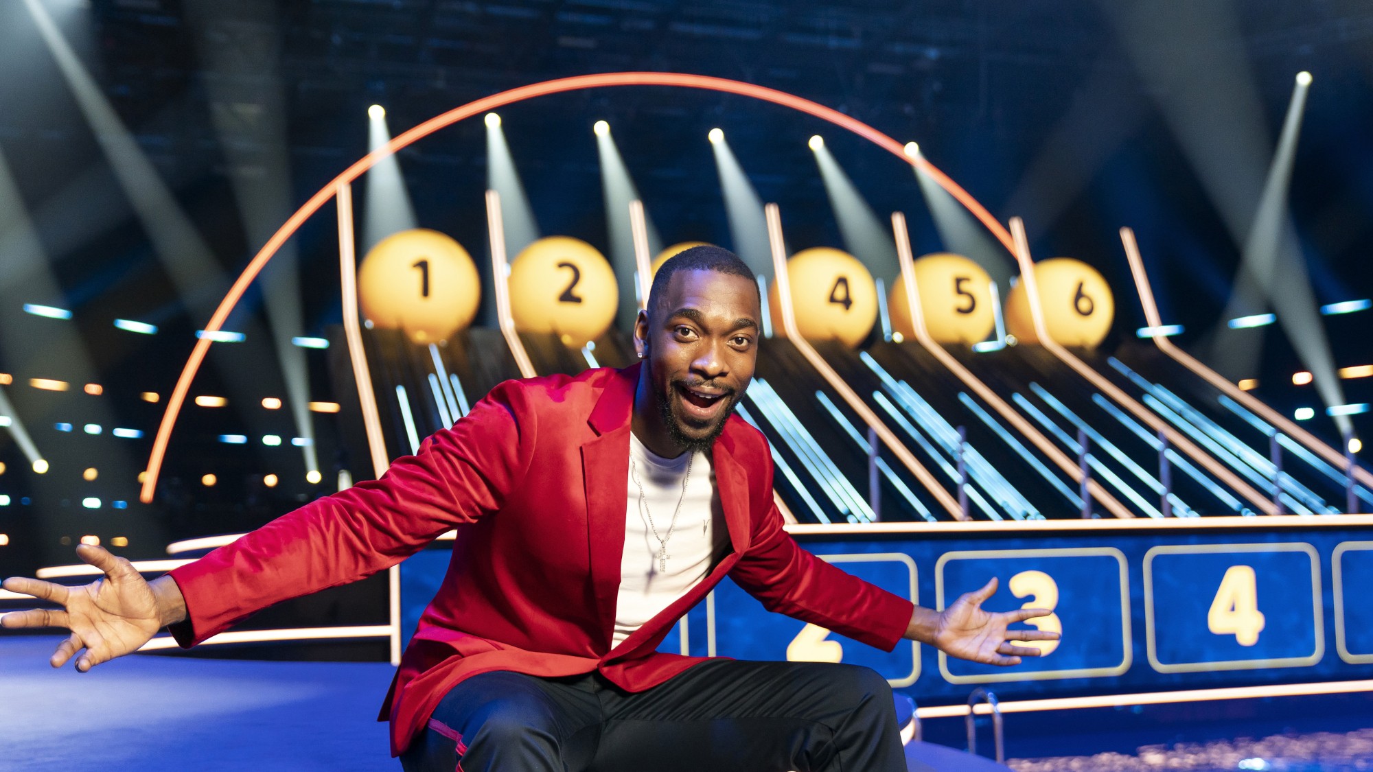 Jay Pharoah on set of The Quiz with Balls