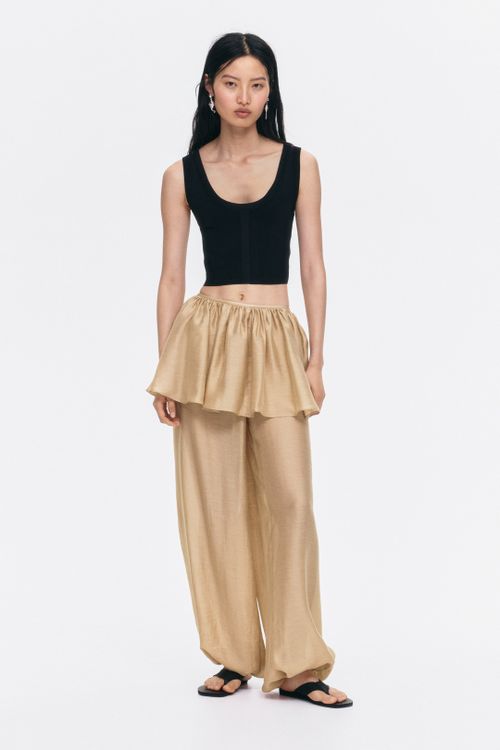 Skirt-Layered Balloon Trousers