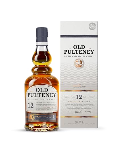 Old Pulteney 12 Year Old Single Malt Scotch Whisky, 40% Abv, 70cl, Distilled &amp;amp; Matured by the Sea, Aged in Ex-Bourbon Casks, Multi-Award-Winning Maritime Malt, Highland Coastal Flavour