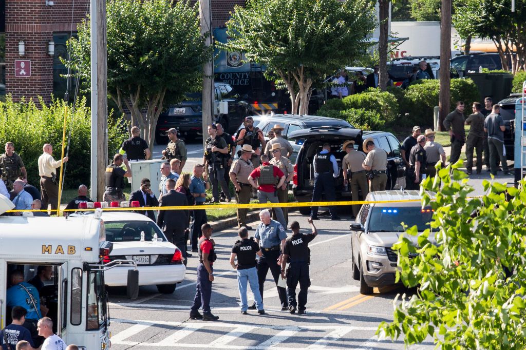 The scene outside the Capital Gazette building.