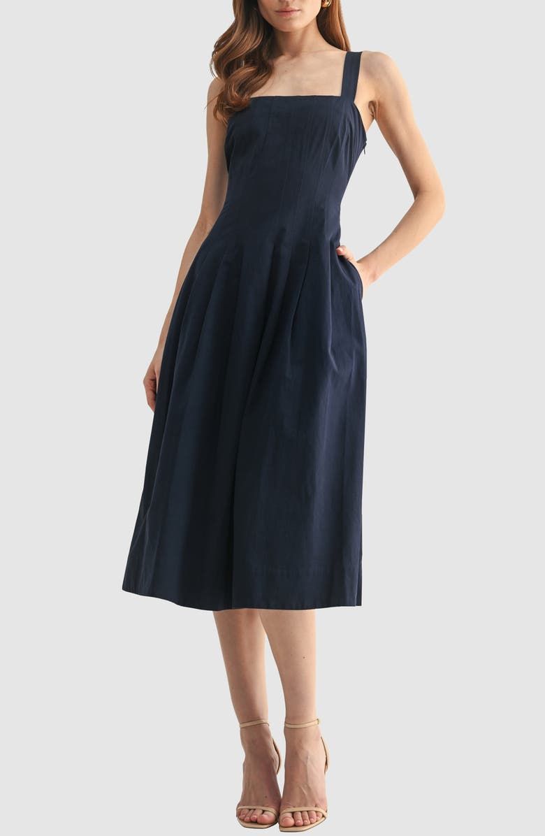 Pleated Cotton Midi Dress