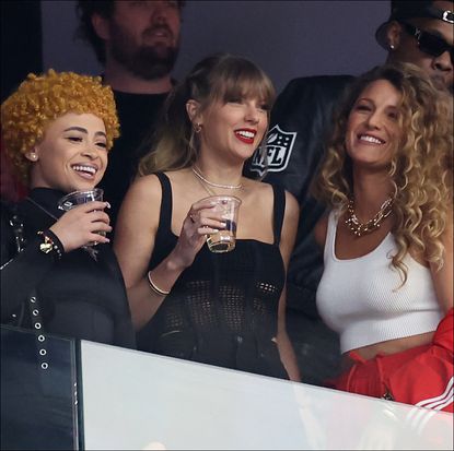 Blake Lively, Ice Spice, and Taylor Swift at the Super Bowl 2024.