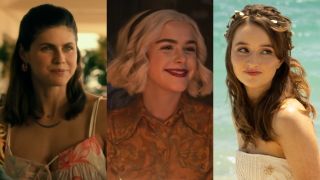 From left to right: Alexandra Daddario in The White Lotus, Kiernan Shipka in the Chilling Adventures of Sabrina and Kaitlyn Dever in Ticket to Paradise. 