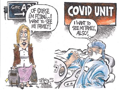 Editorial Cartoon U.S. Coronavirus Holiday Travel Frontline Health Care Workers