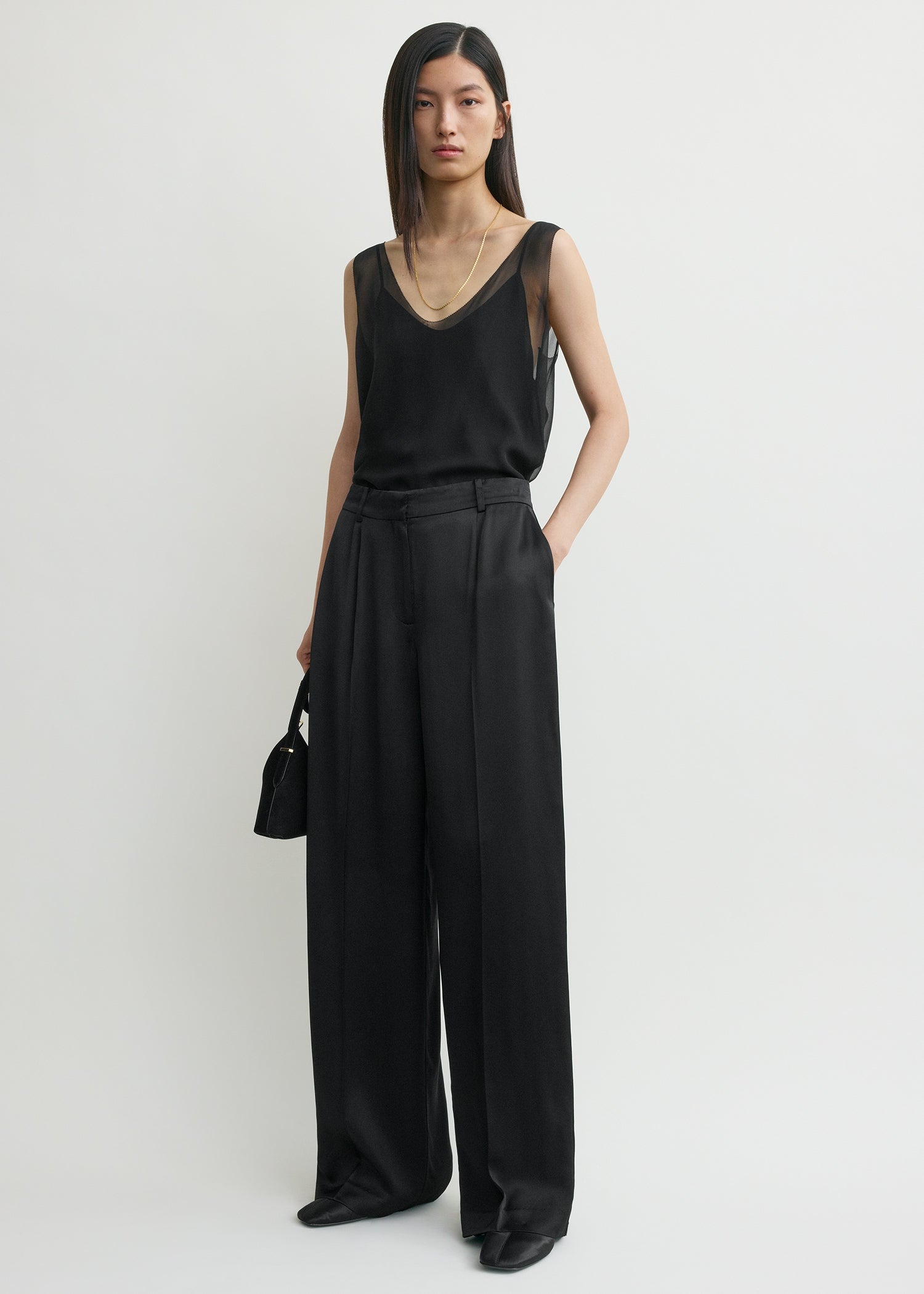 Wide Satin Trousers Black