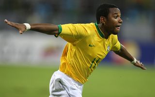 Robinho celebrates after scoring for Brazil against Chile in the quarter-finals of the 2007 Copa America.