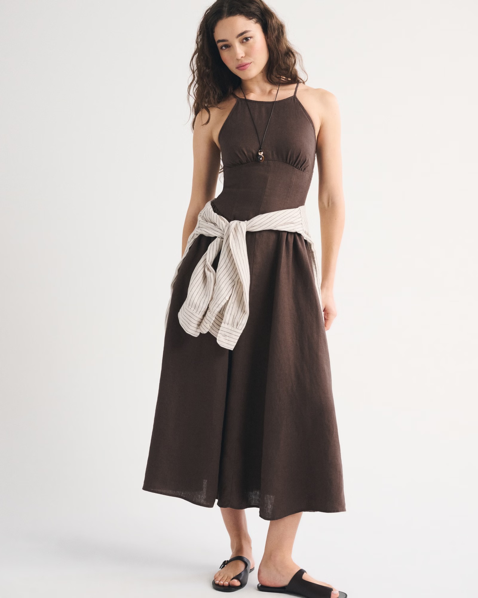100% Linen A&amp;amp;F Dylan Halter Midi Dress