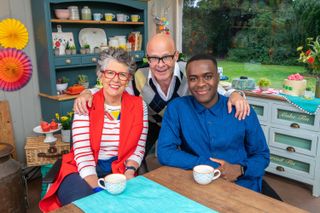 Prue Leith, Harry Hill and Liam Charles in Junior Bake Off