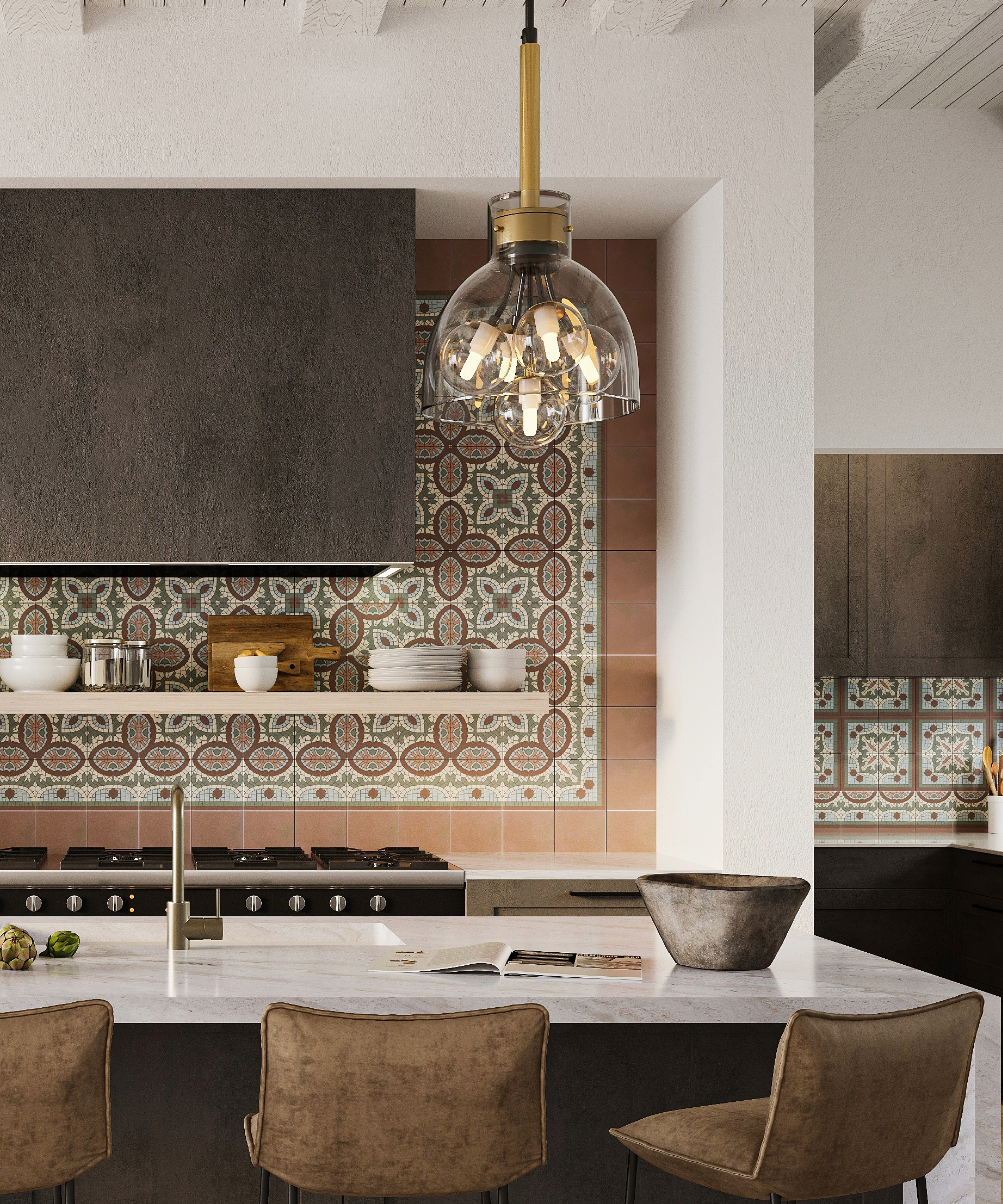 Kitchen with patterned tiling