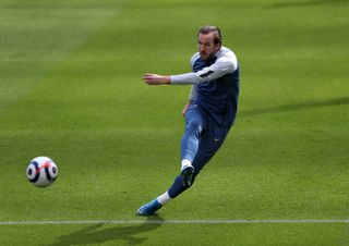 Tottenham Hotspur’s Harry Kane warming up prior to kick-off during the Premier League match at St James’ Park, Newcastle. Picture date: Sunday April 4, 2021