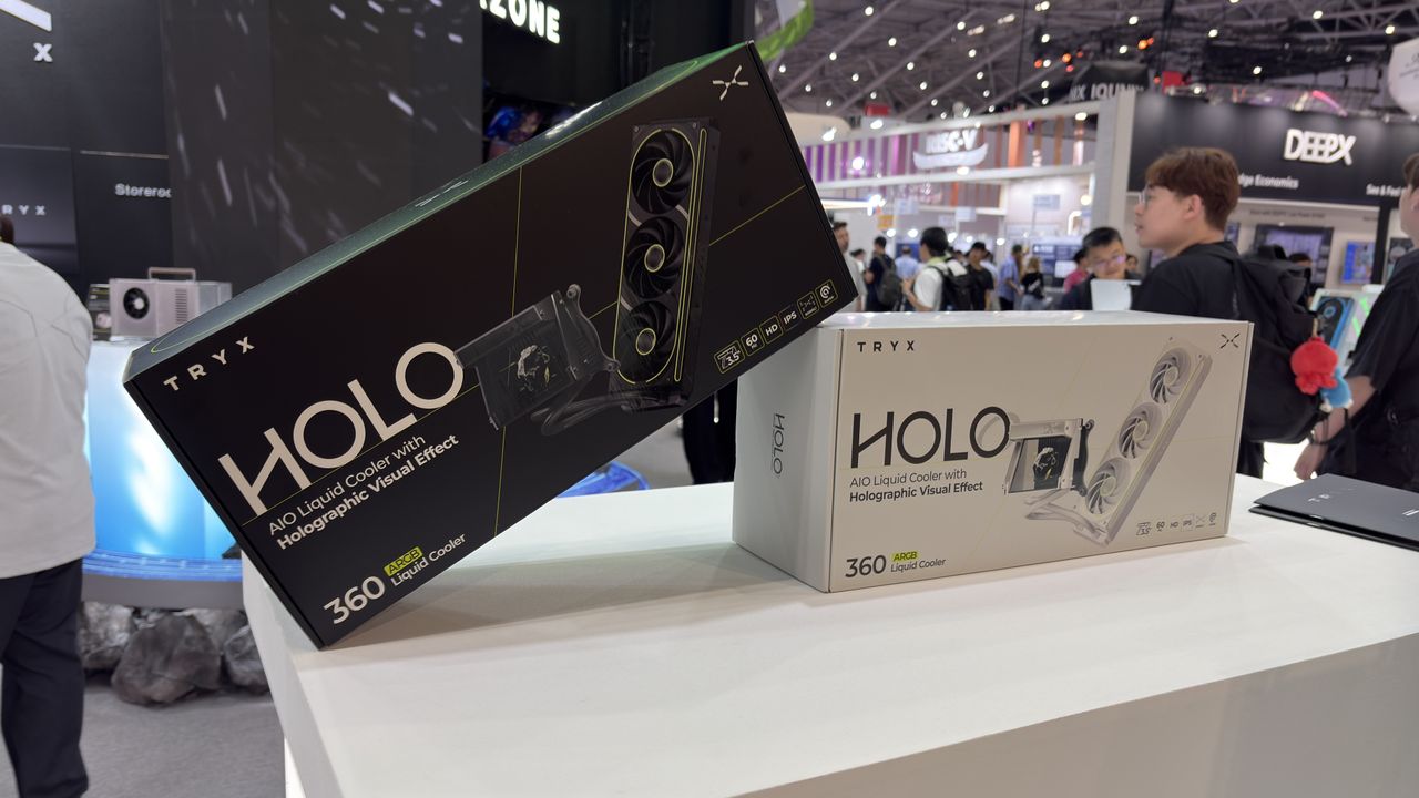 The Tryx Holo with a holographic display on the show floor at Computex 2026.