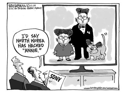 Editorial cartoon North Korea cyberattack Sony