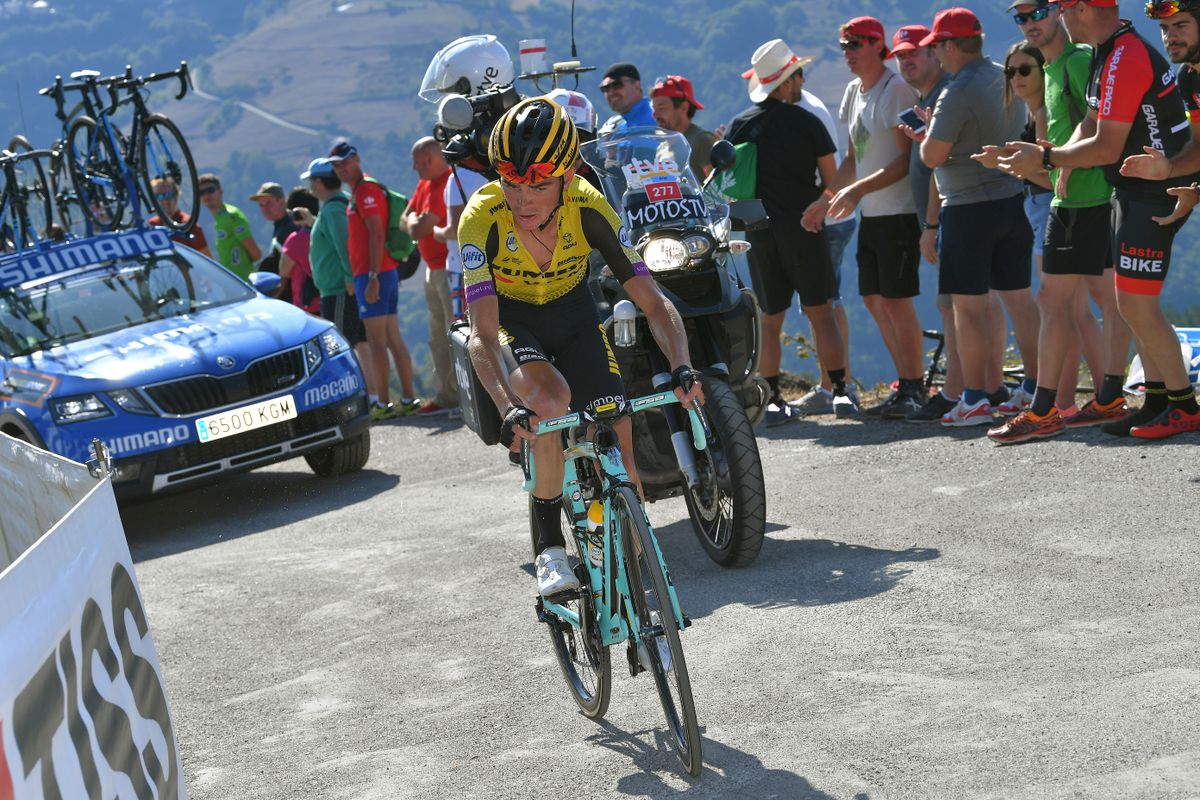 Sepp Kuss (Jumbo-Visma) solo on the final climb of stage 15 at the Vuelta a Espana