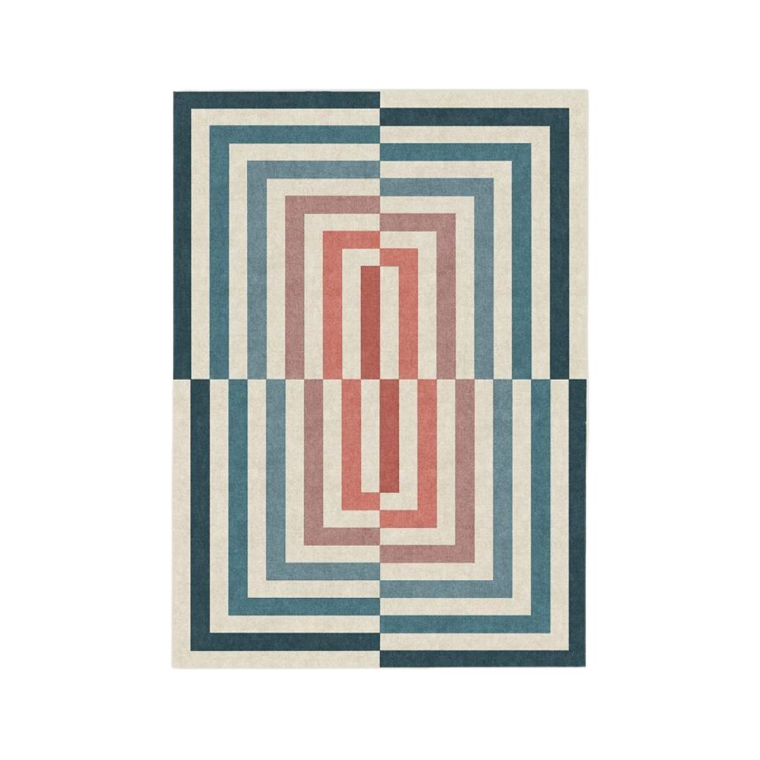 Blue stripe rug with pink