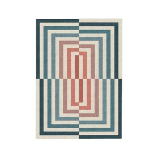 Blue stripe rug with pink 