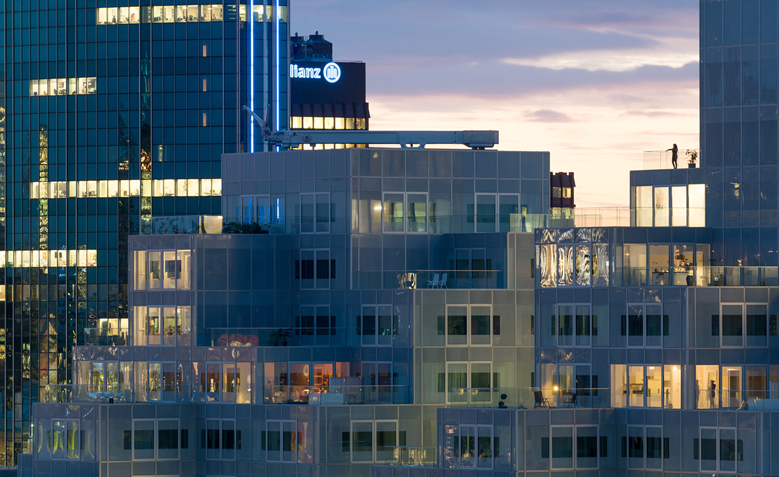 City view of central Rotterdam in the evening