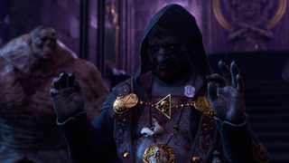 Balthazaar, a stinky necromancer from Baldur's Gate 3, makes an ok-hand gesture before sending you on a quest to find four Umbral Gems.