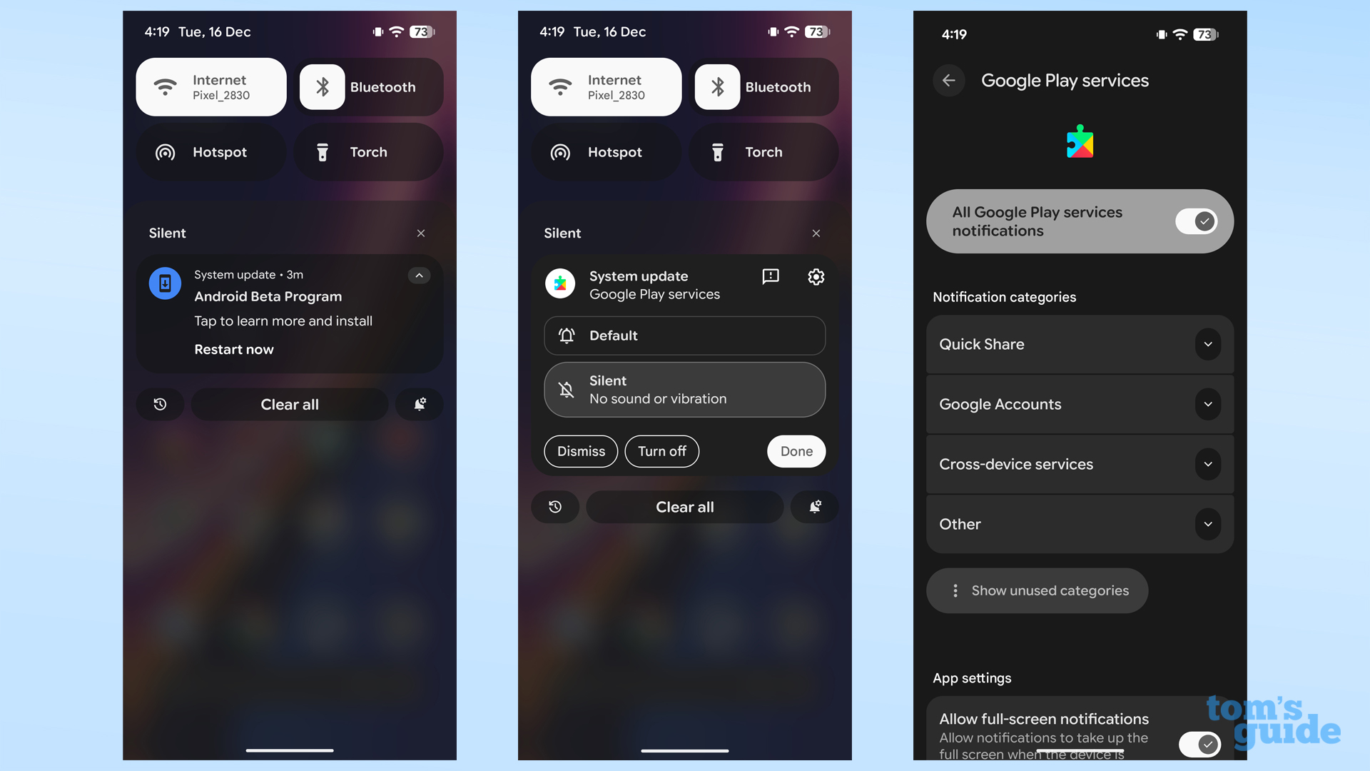 Opening the notifications shade to manage Android notifications