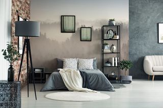grey moody wall mural in contemporary living space by pixers