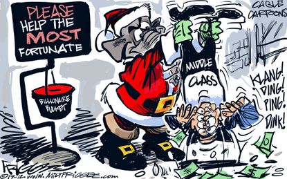 Political cartoon U.S. Christmas GOP tax cuts wealthy poor