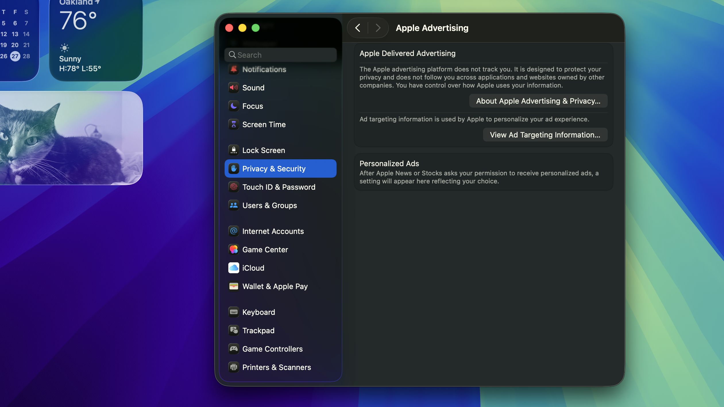 macOS Apple Advertising settings
