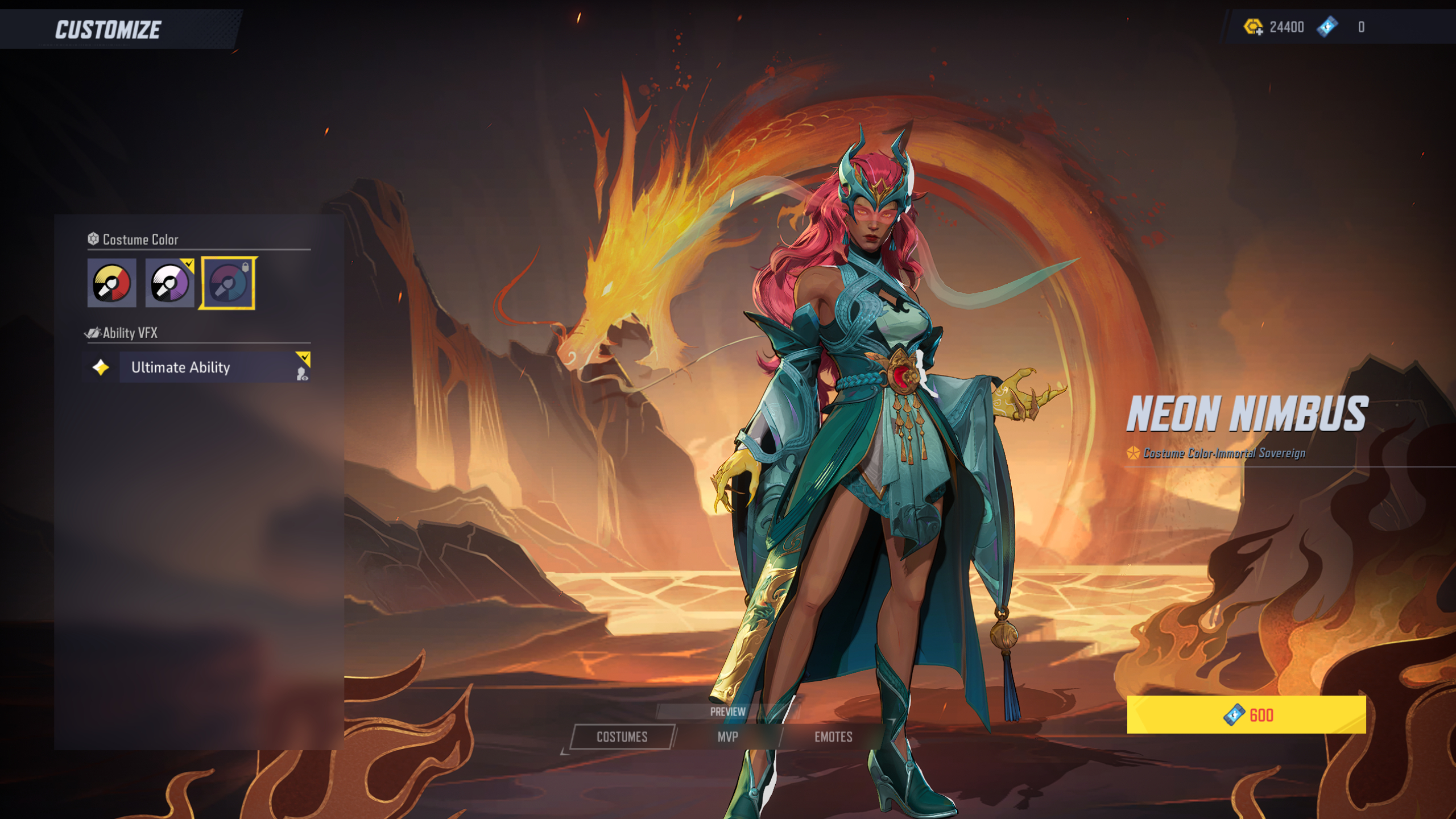 Marvel Rivals costume customisation: The Neon Nimbus colour for Scarlet Witch.
