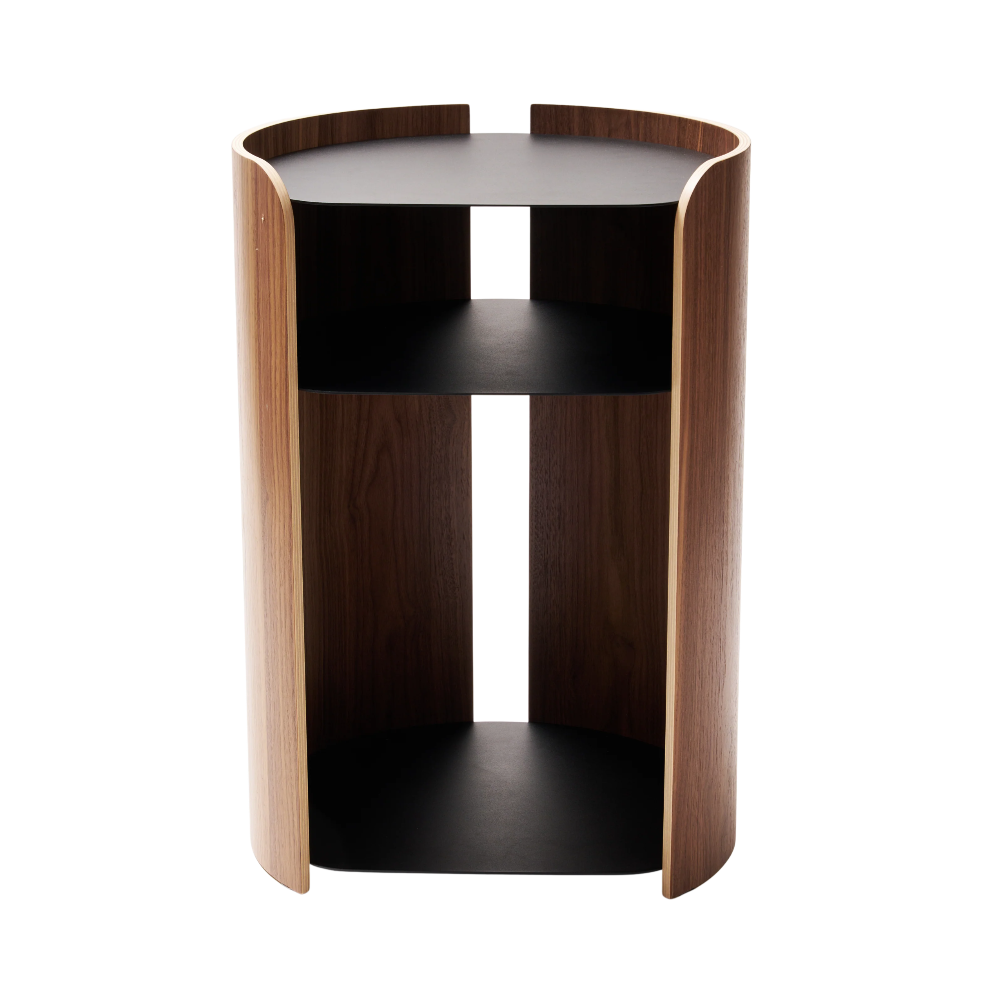 a round side table with open shelves